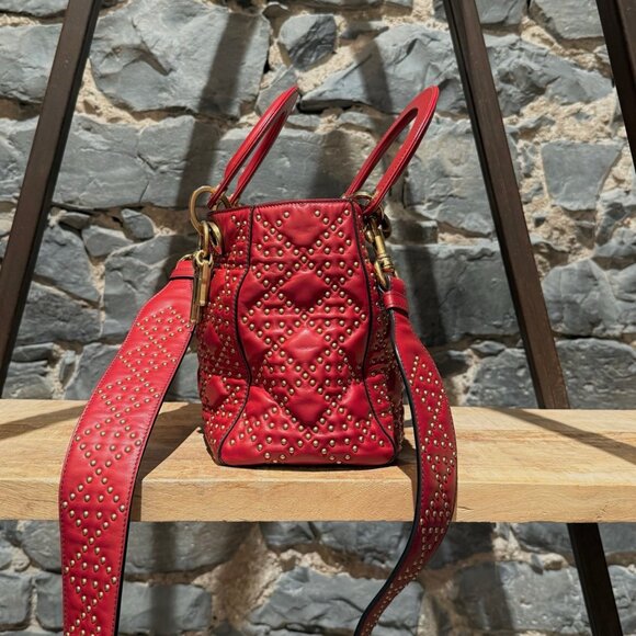 Christian Dior Red Leather Gold Studded Medium Lady Dior Bag - Picture 2 of 16